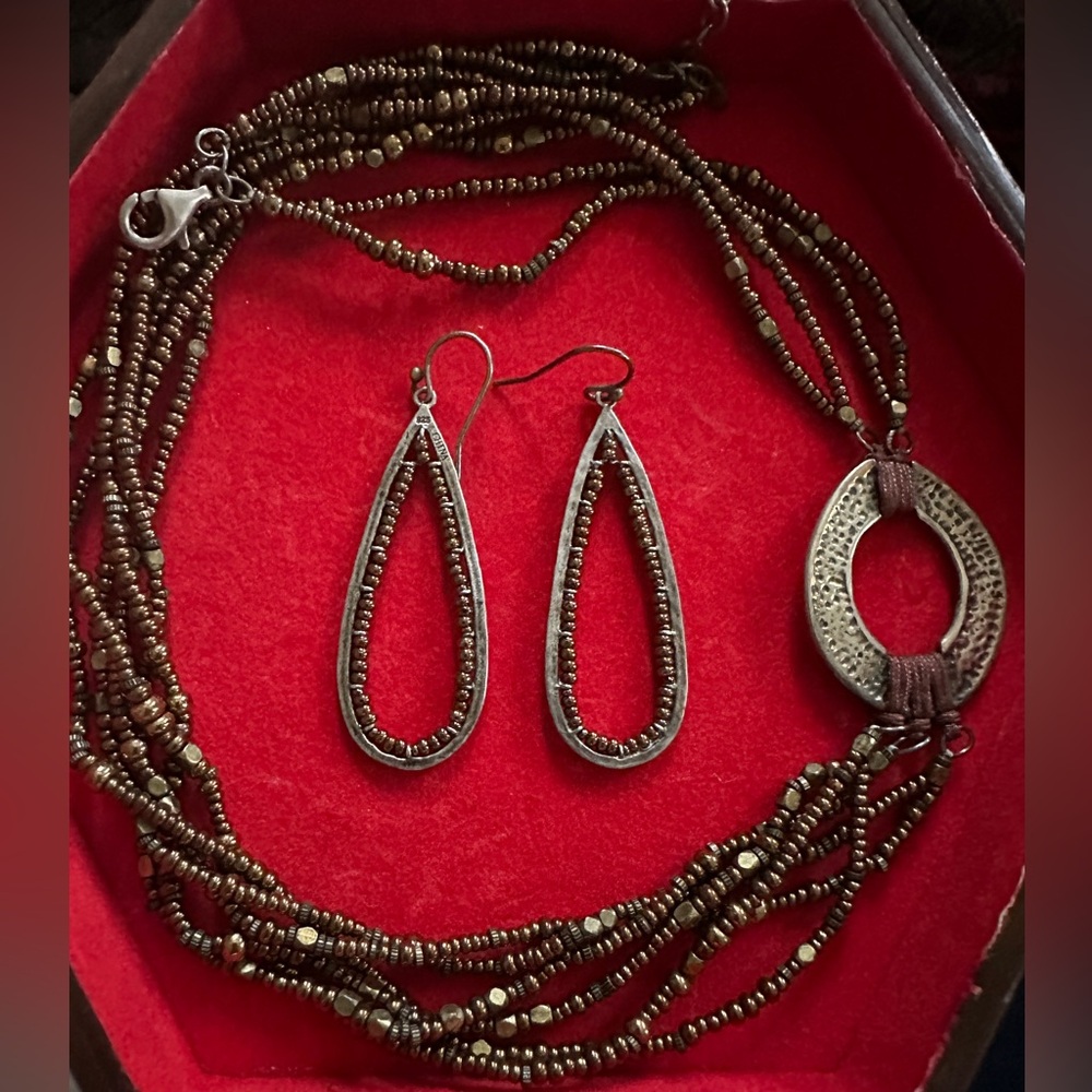 ✨Silpada✨Set Bronze Bead and Sterling Silver Earrings and Necklace